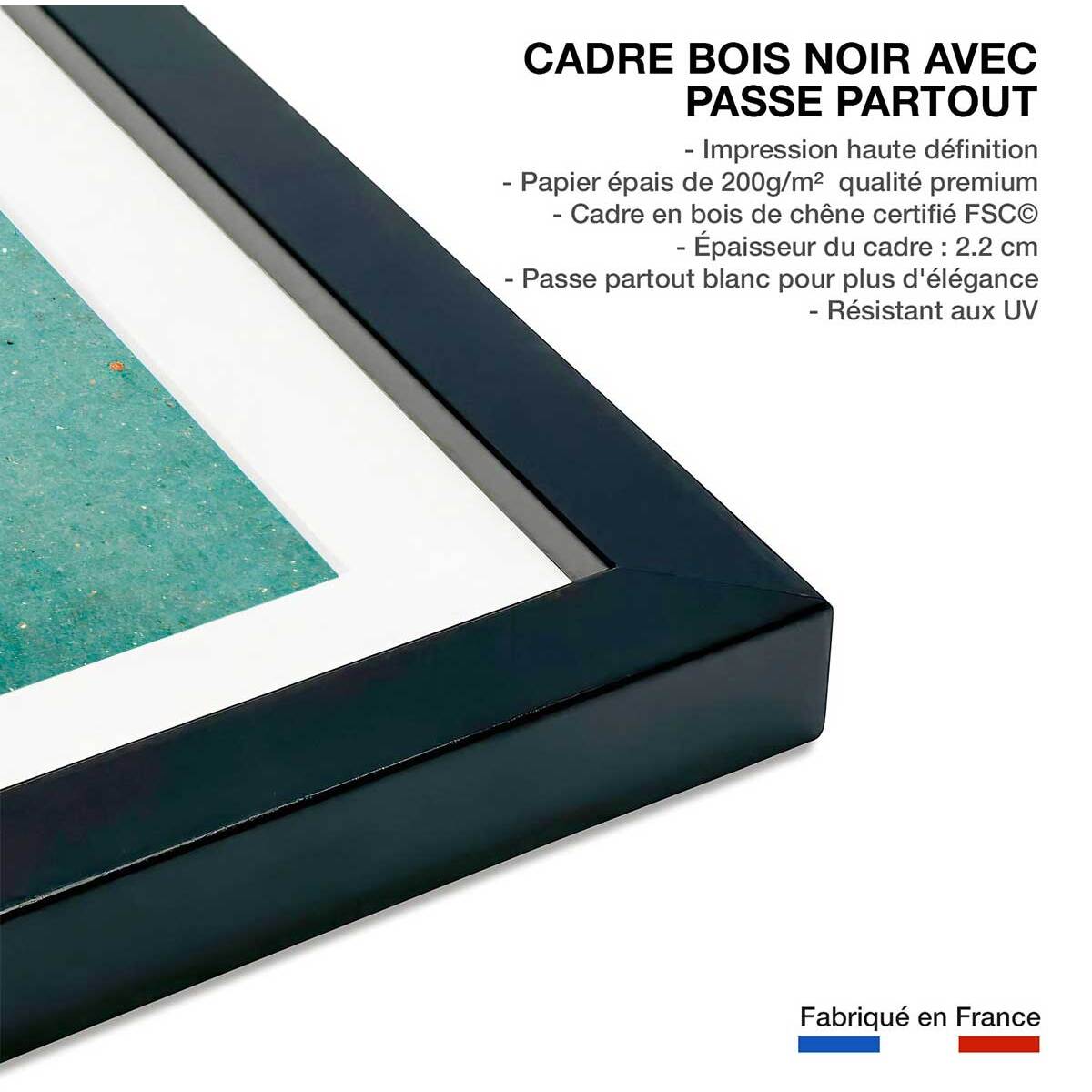 Affiche enfant petit village de neige  Affiche sous cadre noir