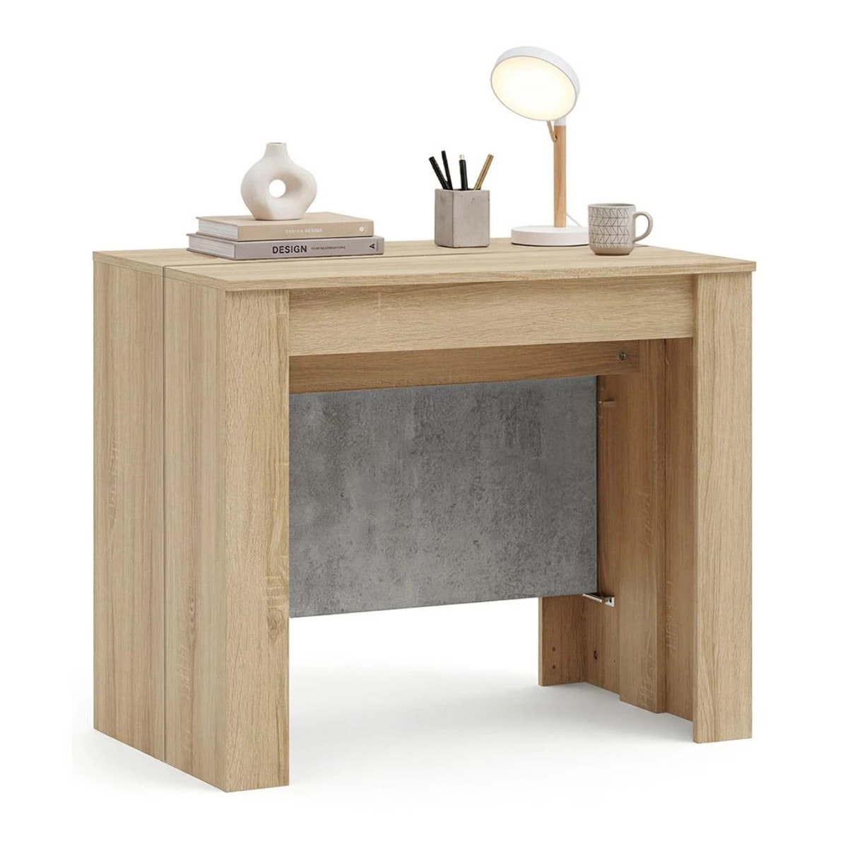 Mesa consola extensible en roble canadian y gris cemento 50-235x90 cm Denis Roble Canadian - Gris Cemento