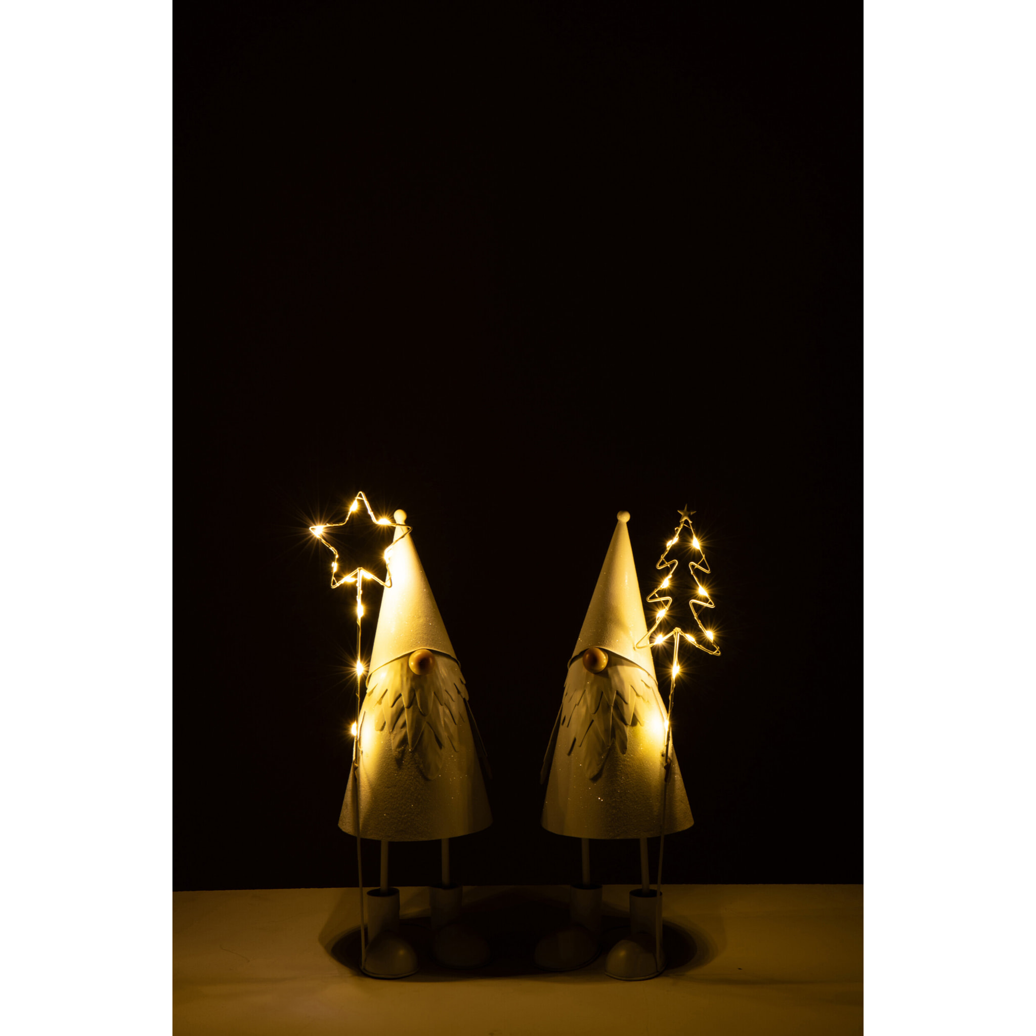 J-Line figurine Père Noël Étoile + Arbre - polyrésine - blanc - small - 2 pièces - lumières LED