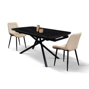 Tavolo BONIFACIO in ceramica nero Sahara e base in metallo verniciato nero, allungabile 140x90 cm - 200x90 cm