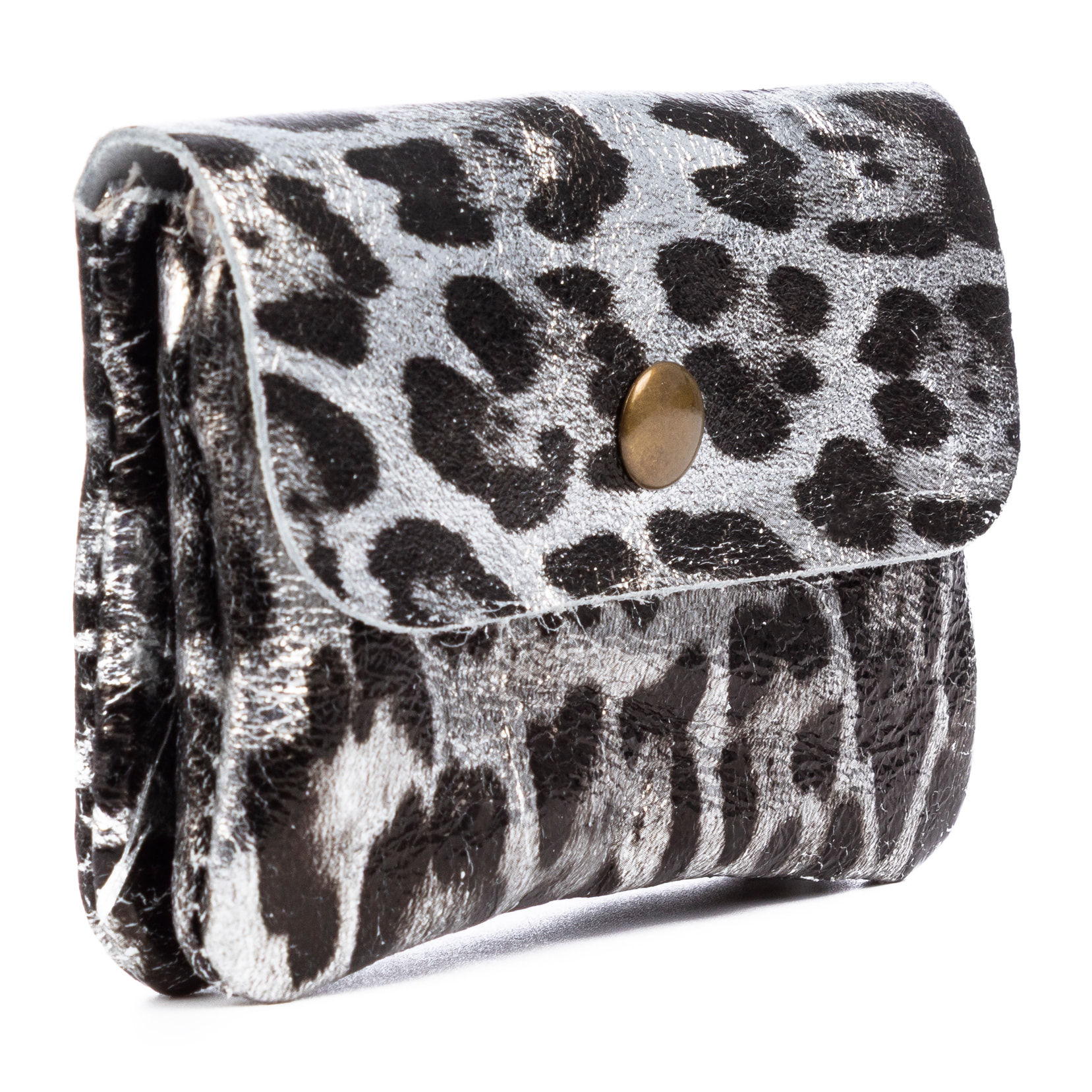 Alpignano monedero mujer. Piel auténtica Gamuza, diseño animal print leopardo, lacada brillante.