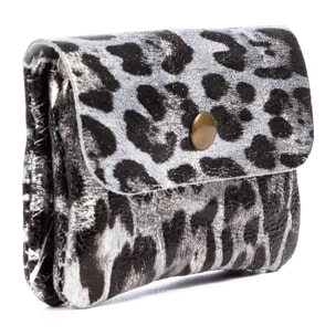 Alpignano monedero mujer. Piel auténtica Gamuza, diseño animal print leopardo, lacada brillante.