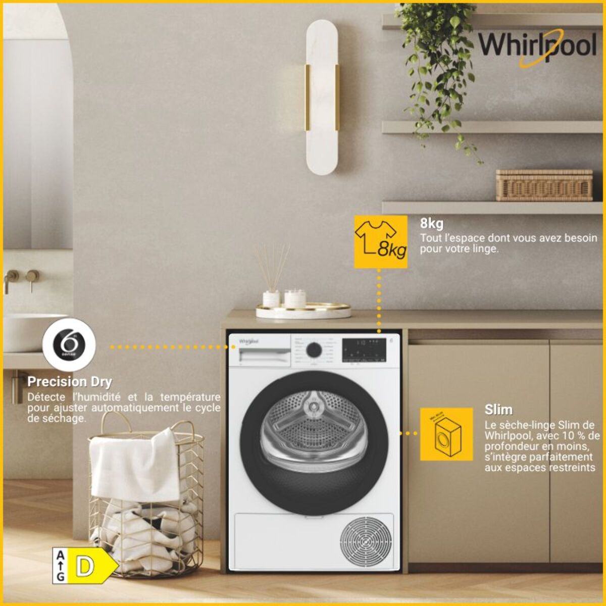 Sèche linge pompe à chaleur WHIRLPOOL CWSD83MWBSFR