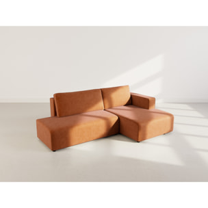 Topaze - canapé d'angle droit 4 places convertible avec coffre en velours côtelé - Terracotta