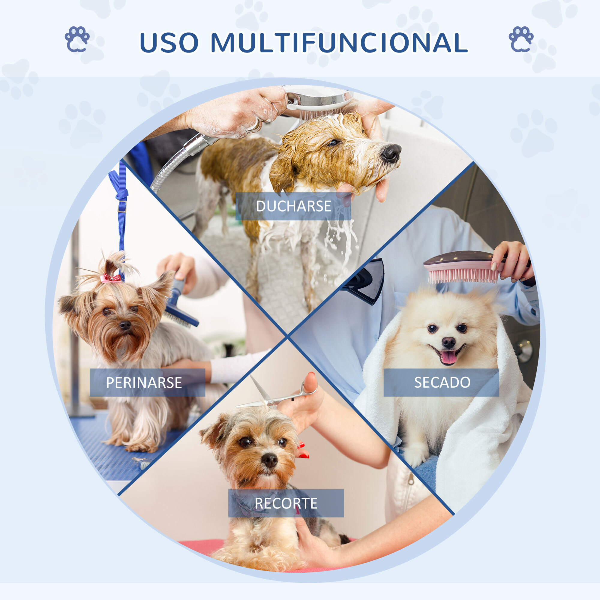 Peluqueria para Mascotas de MDF y Acero 107x60x170cm Azul