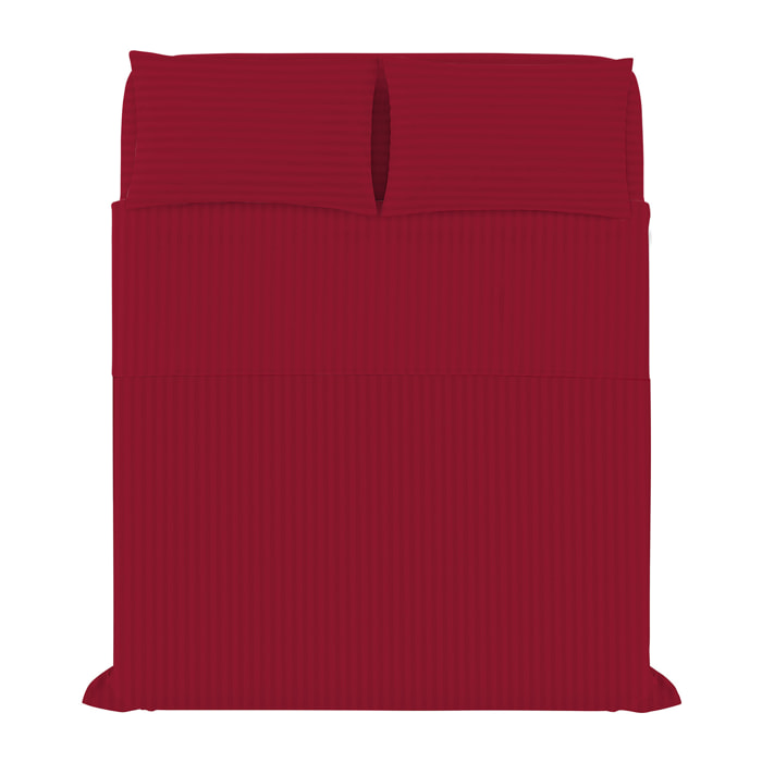 COMPLETO LETTO SATIN STRIPES, 100% Raso di Poliestere, Tinta Unita, Made in Italy - BORDEAUX