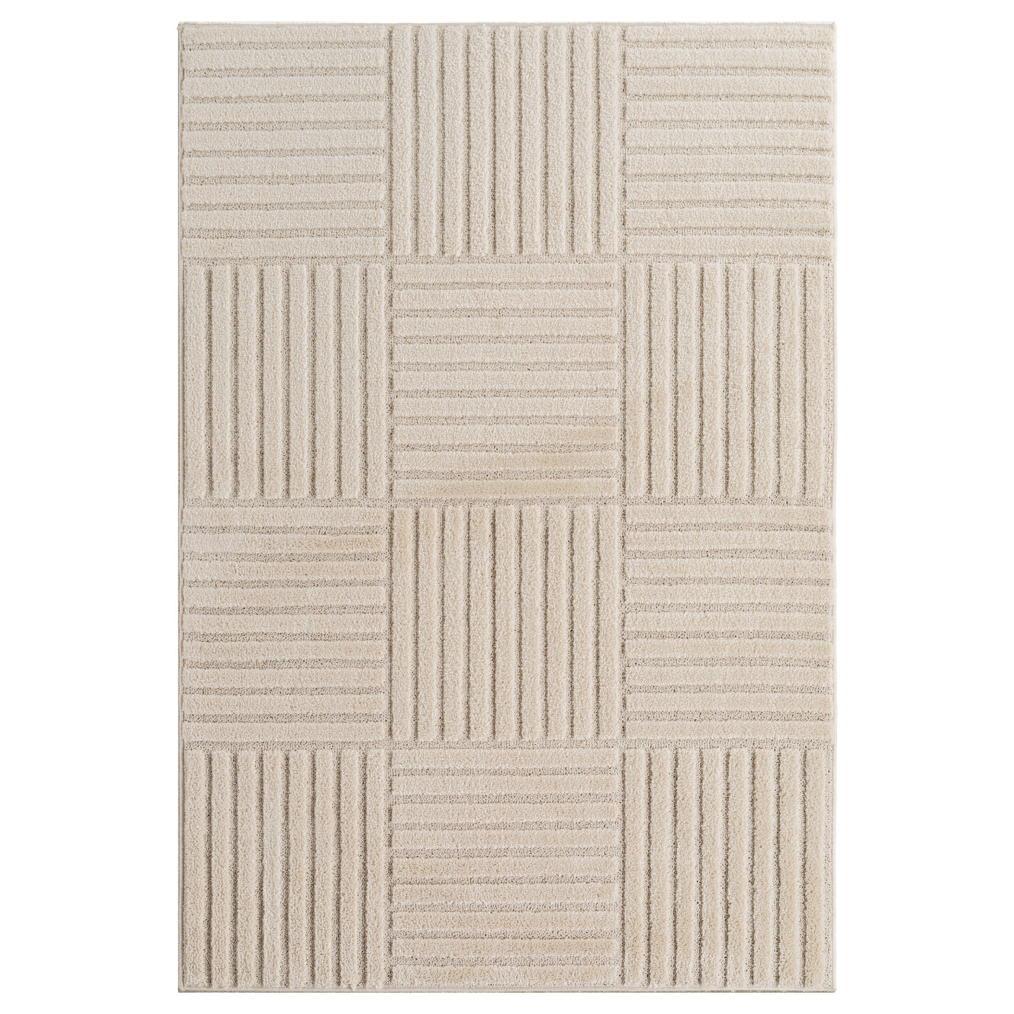 TURIN - Tapis moderne à motif graphique en relief crème