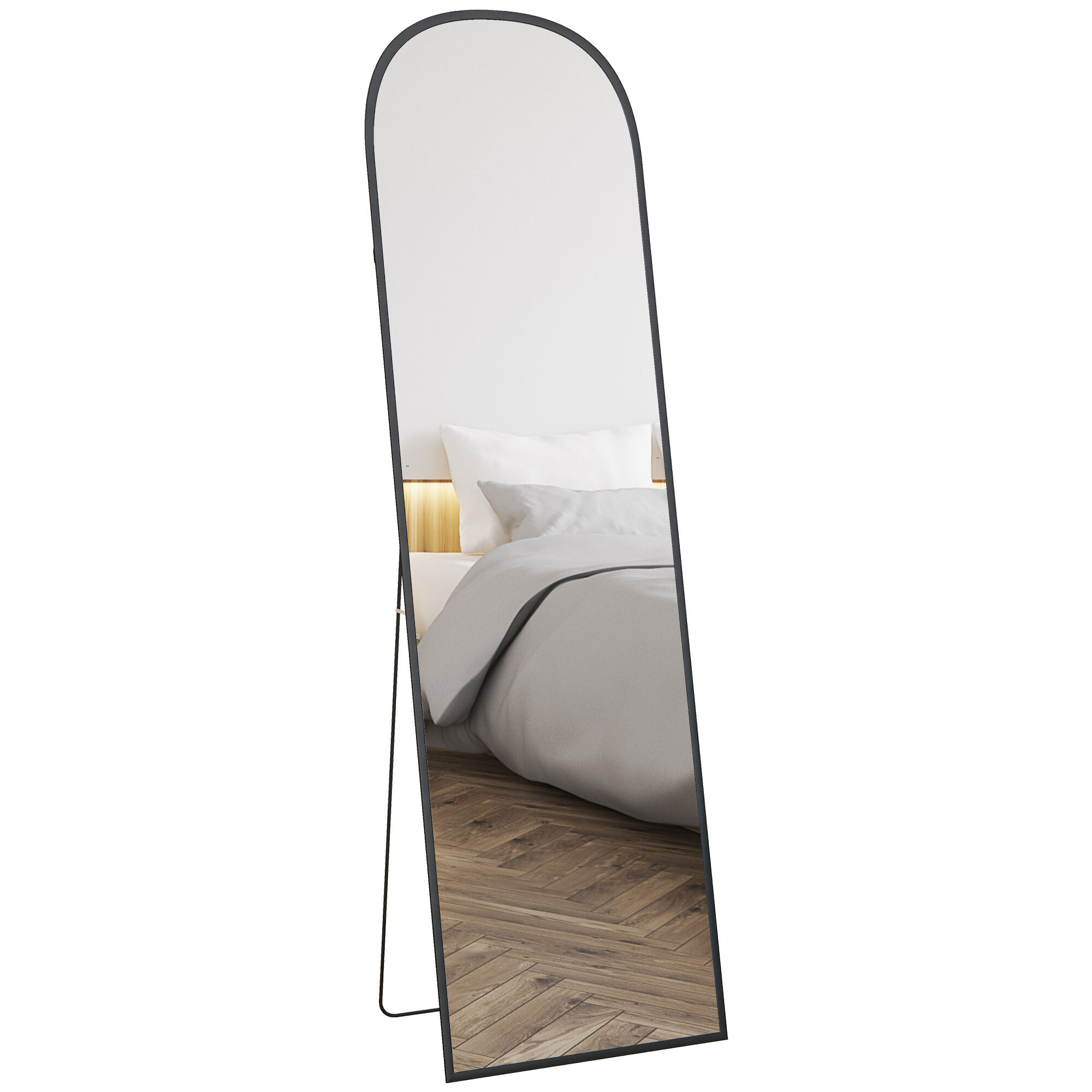 Espejo de Cuerpo Entero Espejo de Pie 50x170 cm Independiente o Pared con Marco de Aleación de Aluminio y Soporte para Sala Dormitorio Baño Dorado