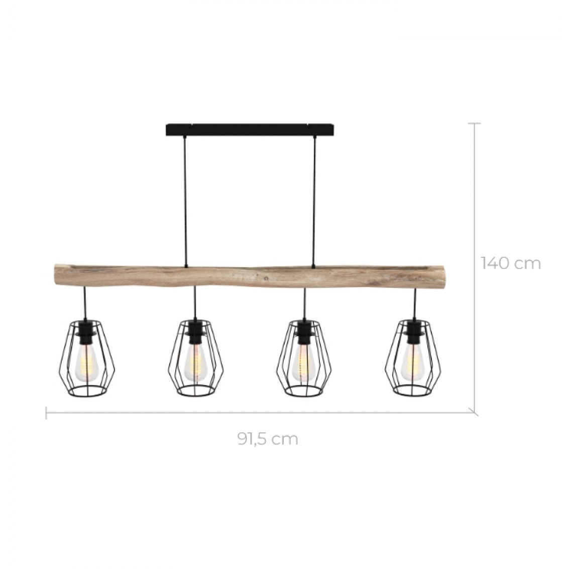 Suspension en bois et métal 4 lampes - Clotilde