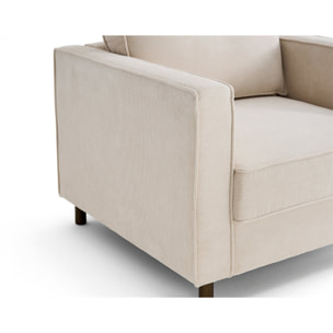 Jake - fauteuil en velours côtelé - pieds bois foncé - Beige