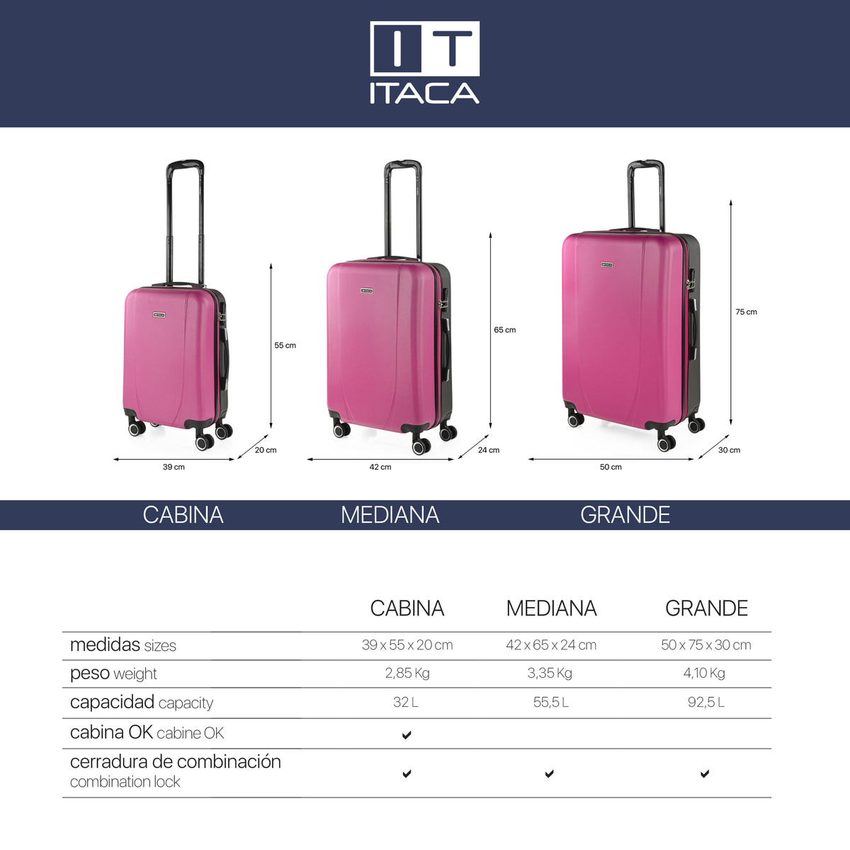 Maleta Itaca Tiber Set De 2 Unidades Fucsia-Antracita