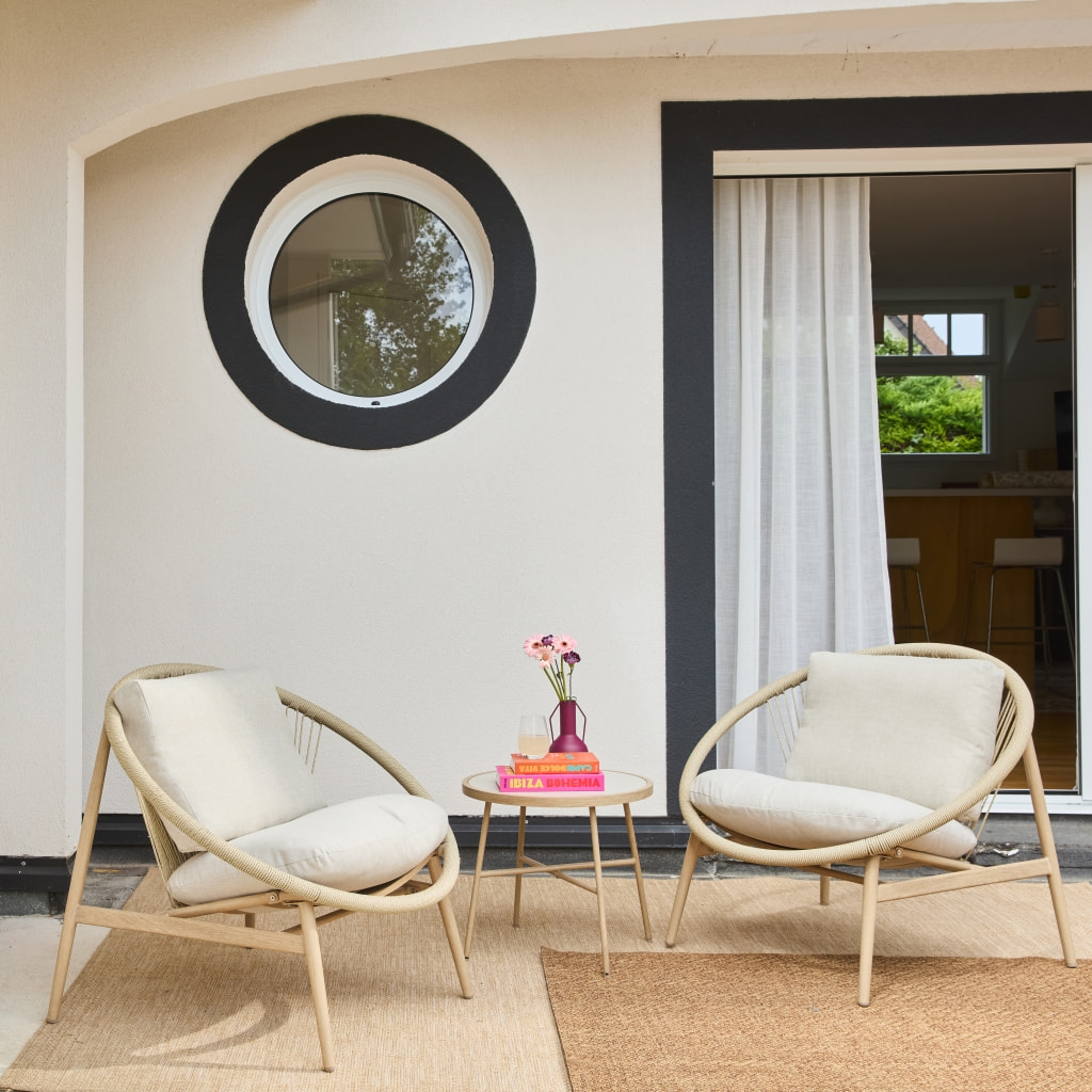 Set de 2 fauteuils de jardin avec table acier et rotin NAROLA