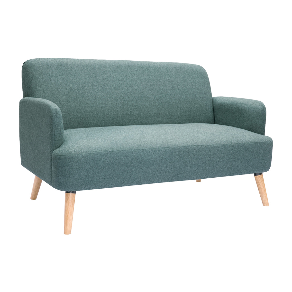 Canapé scandinave 2 places en tissu vert de gris et bois clair ISKO