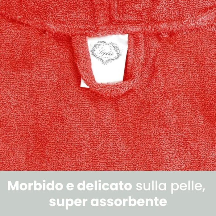 INTRECCI Accappatoio Bambino e Bambina, Accappatoio Spugna di Cotone, 6/8 Anni, Assorbente, Morbido, per Pelli Sensibili, Certificato Oeko-Tex. Colore: Cherry