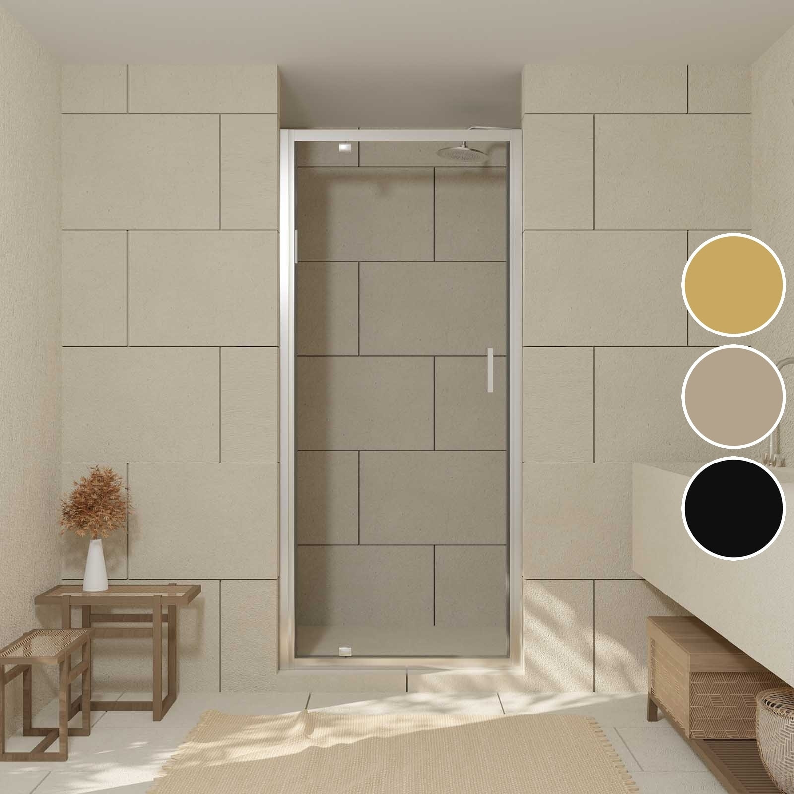 Porte de douche pivotante - 80x200 cm - Profilés Chrome - verre trempé 6 mm - CHROMED CRUSH