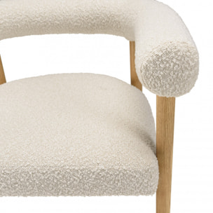 GASTON - Chaise en tissu écru, dossier arrondi et pieds en bois naturel