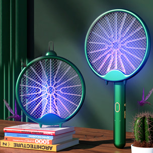 Racchetta elettrica W1 a doppio uso, uccide zanzare, mosche e falene. Batteria al litio. Luce ultravioletta 360°.