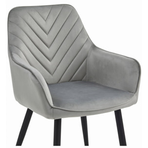 Sedia Nana con braccioli in velluto grigio argento e gambe nere