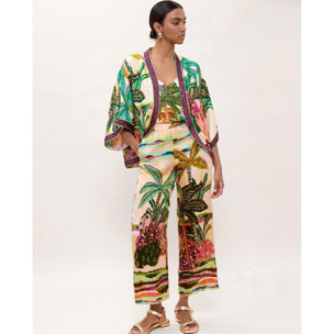 Kimono con stampa di palme multicolori