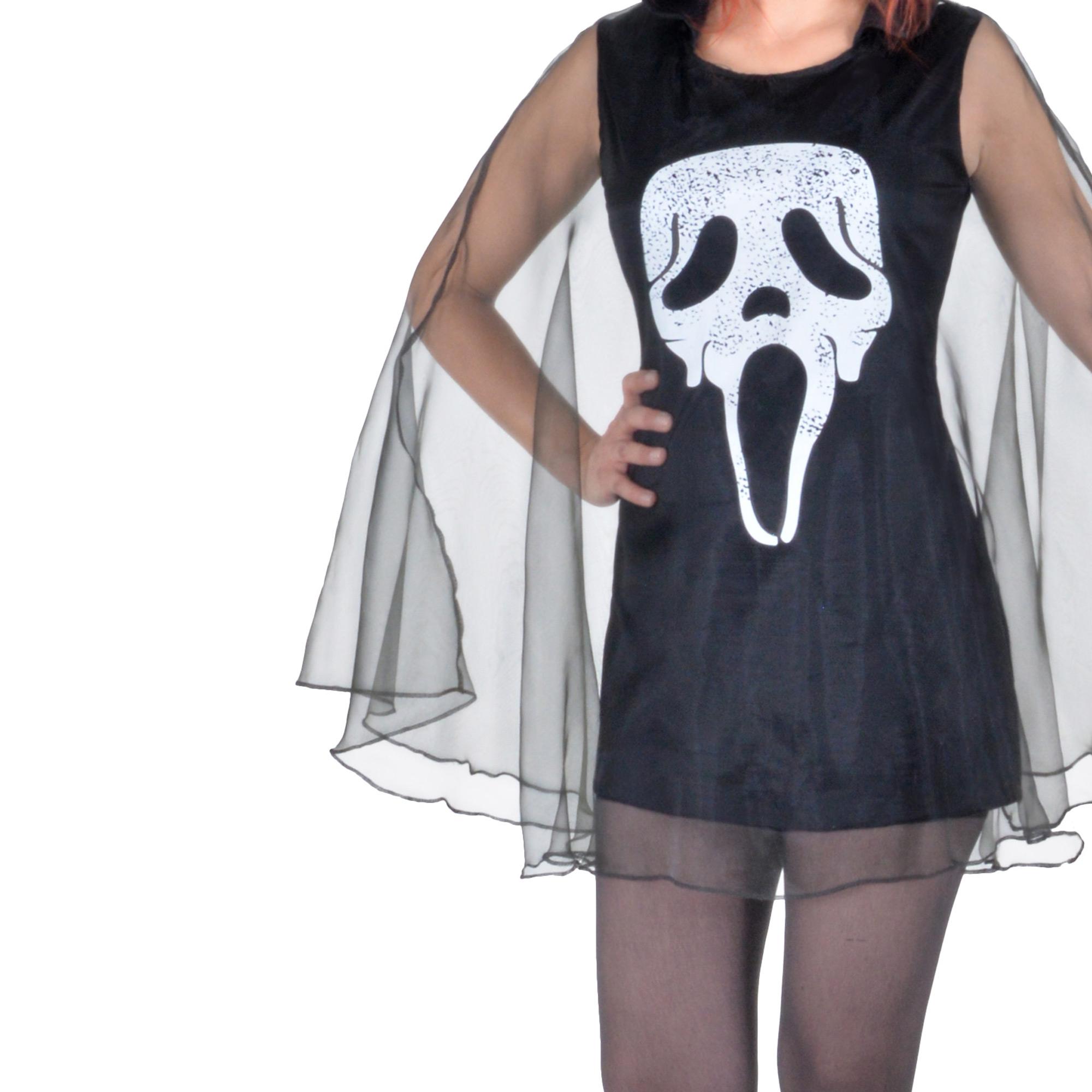 Vestito Halloween Night Donna Black Ghost Lady Con Tulle E Cappuccio Nero