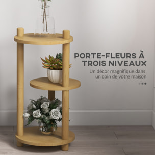 Étagère à fleurs en bois - porte plante bois 3 étagères rondes - dim. 41L x 39l x 68H cm - bois sapin verni