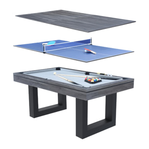 Table multi-jeux 3 en 1 billard et ping pong en bois gris  ARIES