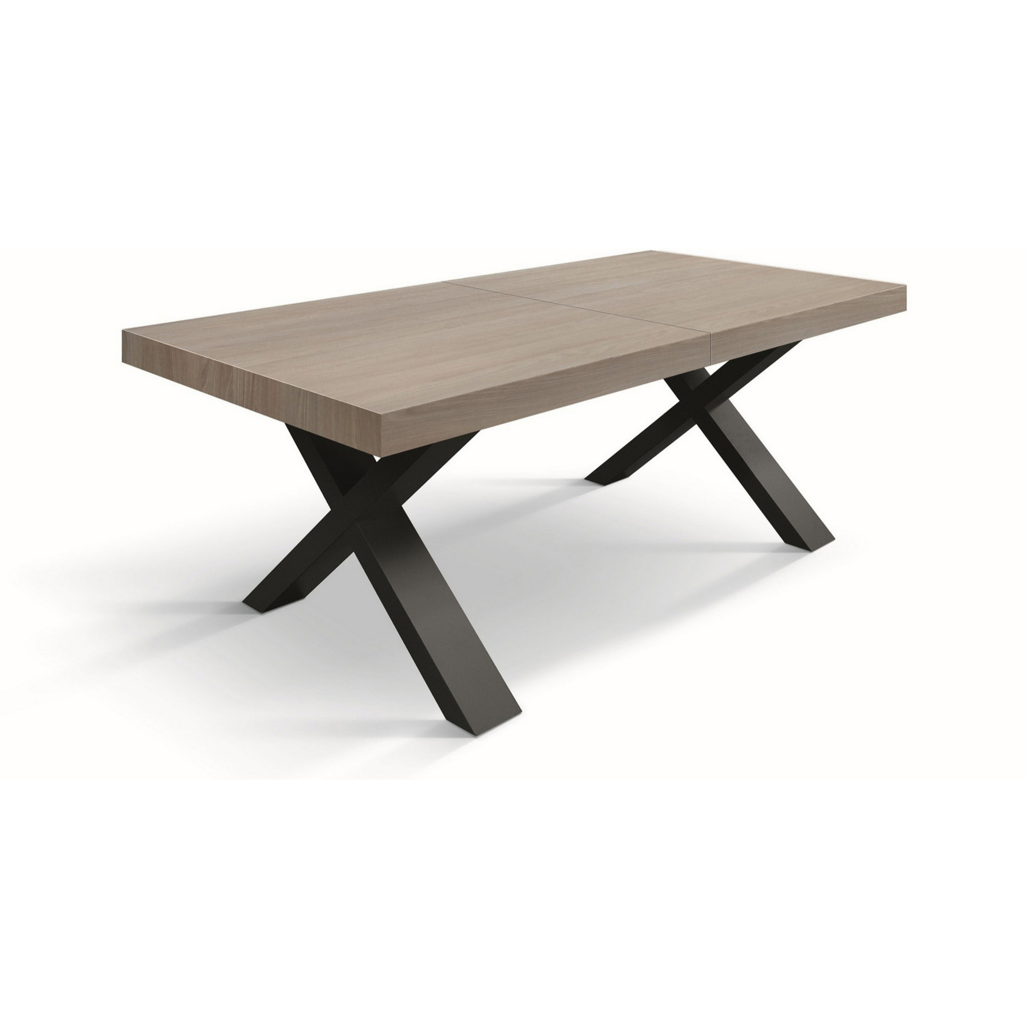 Tavolo allungabile AMALFI in legno effetto olmo perla e gambe a X antracite, allungabile 160x90 cm - 240x90 cm