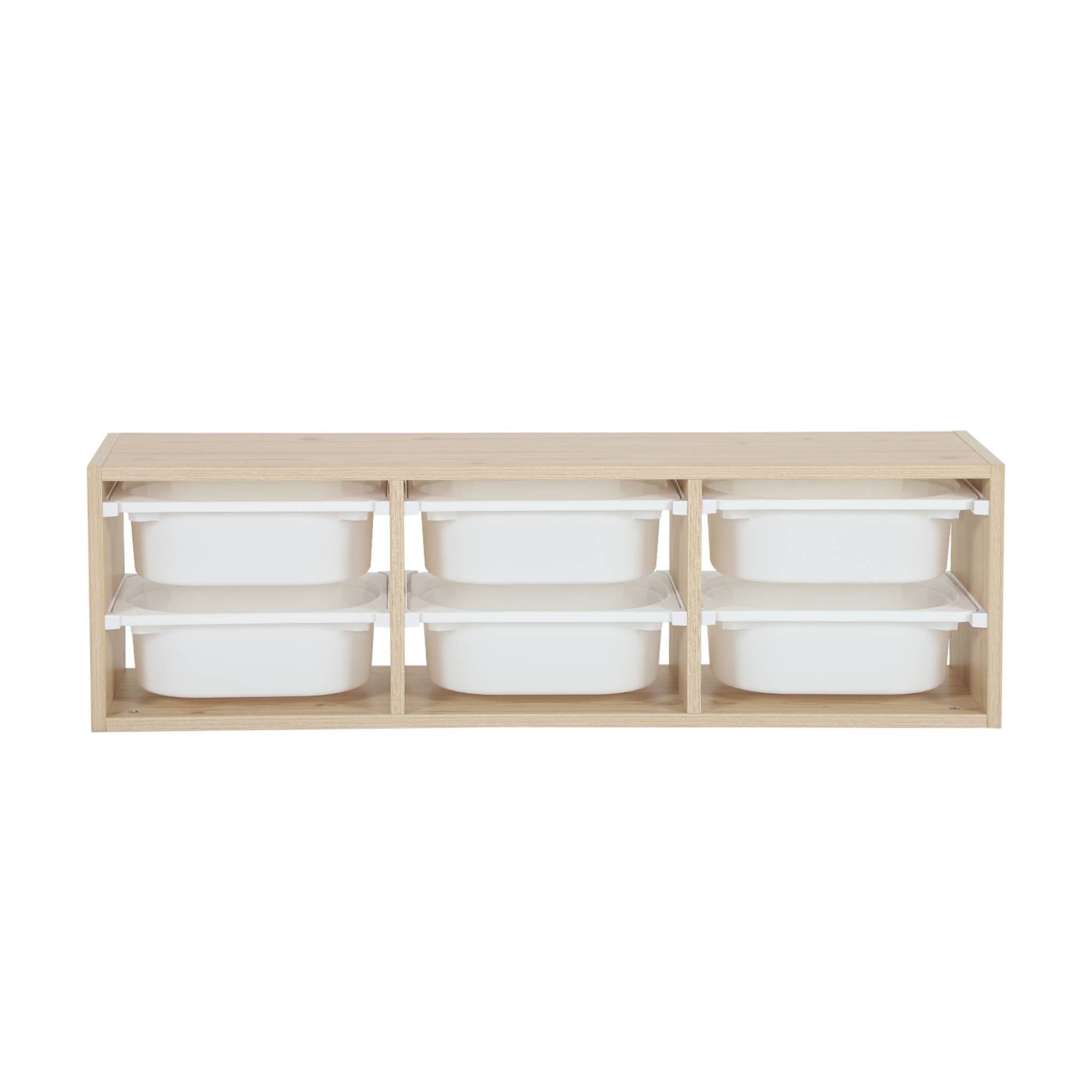 Meuble de rangement pour enfant. naturel. 6 bacs en plastique