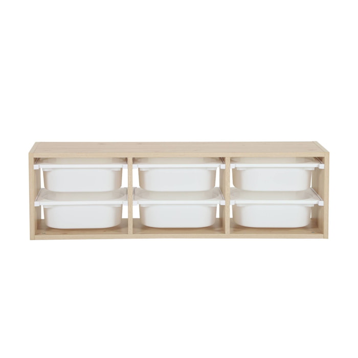 Meuble de rangement pour enfant. naturel. 6 bacs en plastique