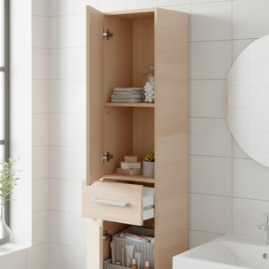 Mobile Alto Da Bagno Con 2 Ante E Cassetto Colonna Mobiletto Armadietto Salvaspazio In Melamina Lavanderia 182 x 35 x 30.5 Cm Rovere