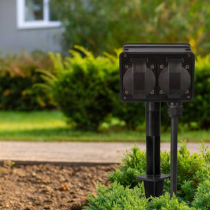 Pincho de Jardín con 2 enchufes alemanes y temporizador, cable de 1,5m y Protección infantil