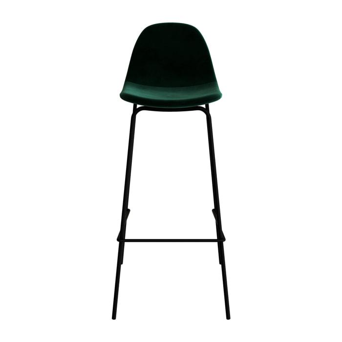 Lot de 2 chaises de bar en velours vert foncé 75 cm - Henrik