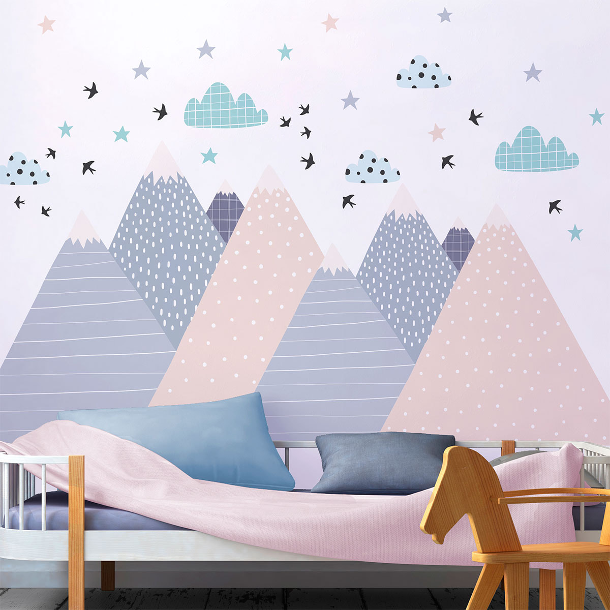 Stickers muraux enfants - Décoration chambre bébé - Autocollant Sticker mural géant enfant montagnes scandinaves SANDIKA