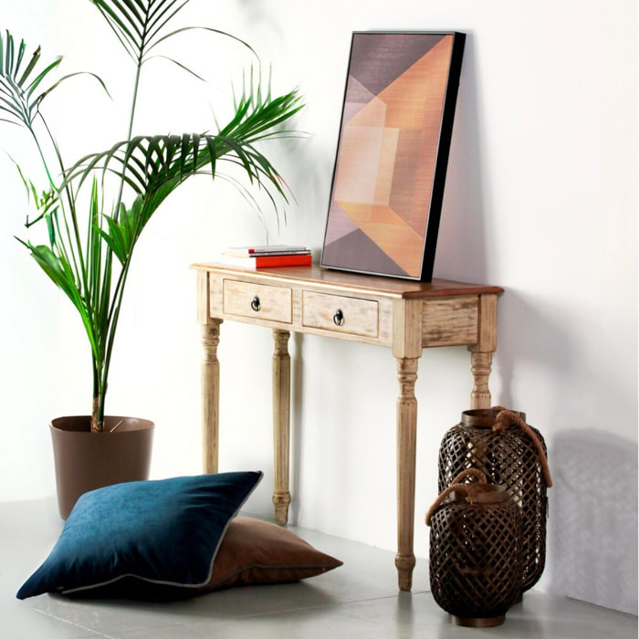 Tavolo consolle in legno di mango con finitira bianca 110x35x72 cm