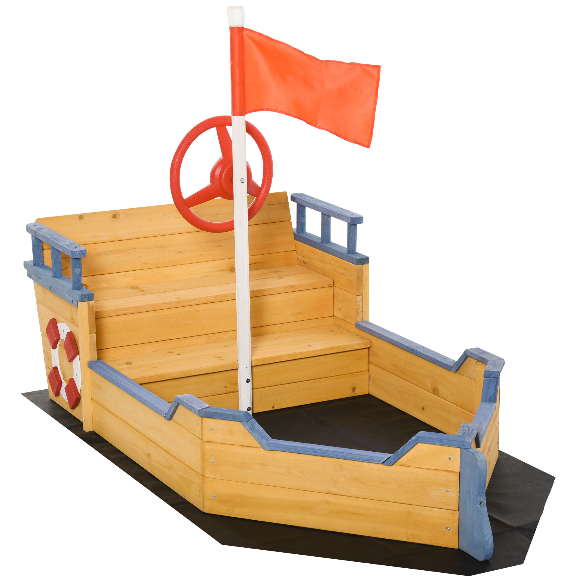 Bac à sable bateau de pirate - banc, coffre rangement, gouvernail, drapeau, bâche - bois sapin pré-huilé