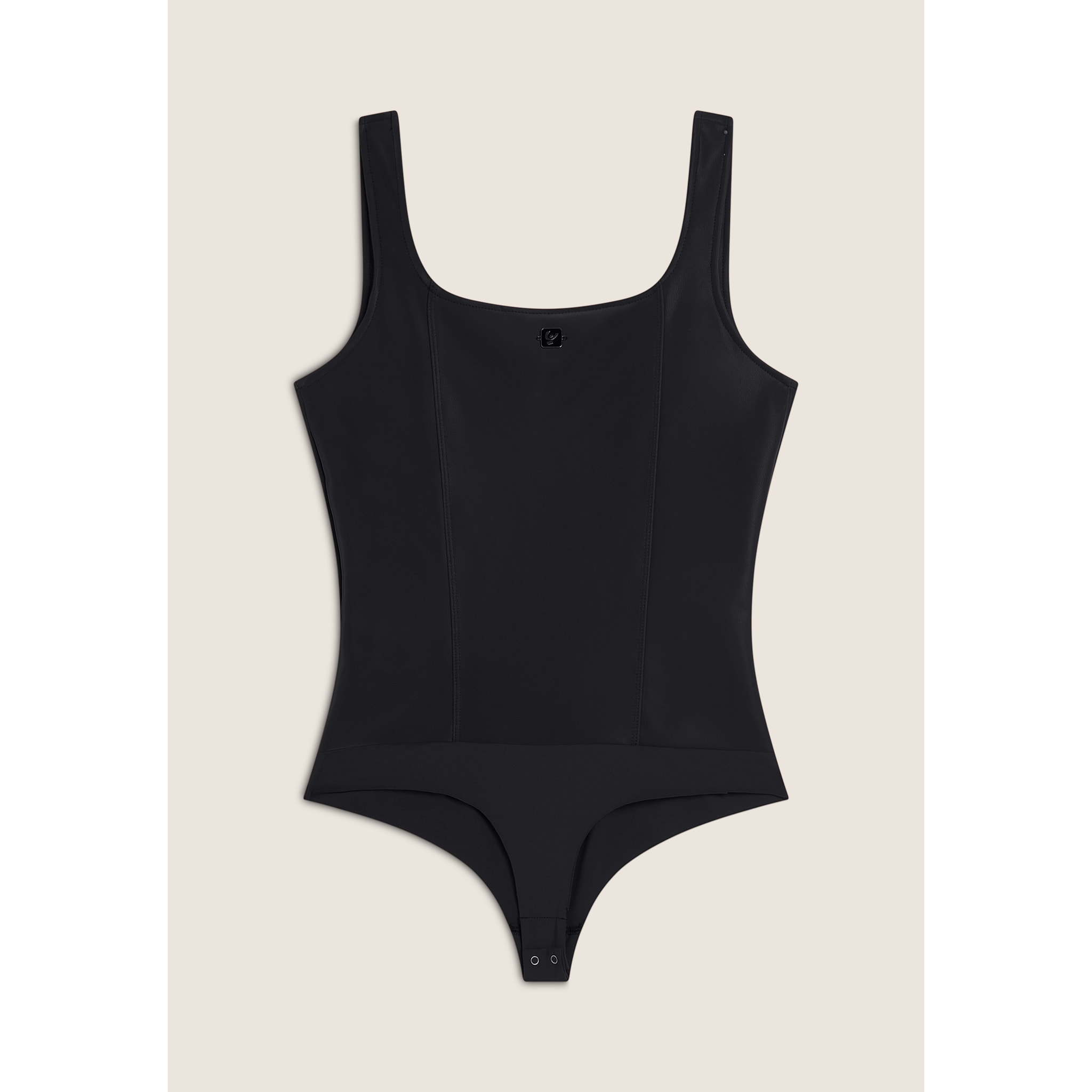 Body scollo quadrato in similpelle lucida