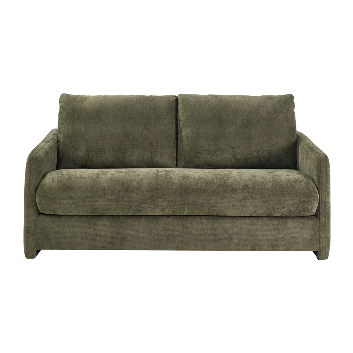 Canapé convertible 2 places en tissu effet velours texturé vert kaki PAULIN