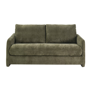 Canapé convertible 2 places en tissu effet velours texturé vert kaki PAULIN