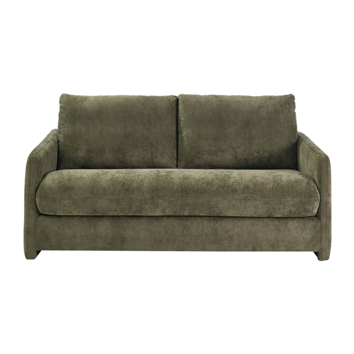 Canapé convertible 2 places en tissu effet velours texturé vert kaki PAULIN