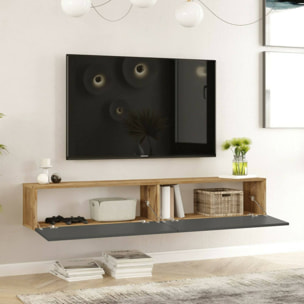 Mobile porta TV Dpirche, Credenza da soggiorno, Armadio basso per TV, Base parete attrezzata, 180x32h30 cm, Quercia e Antracite