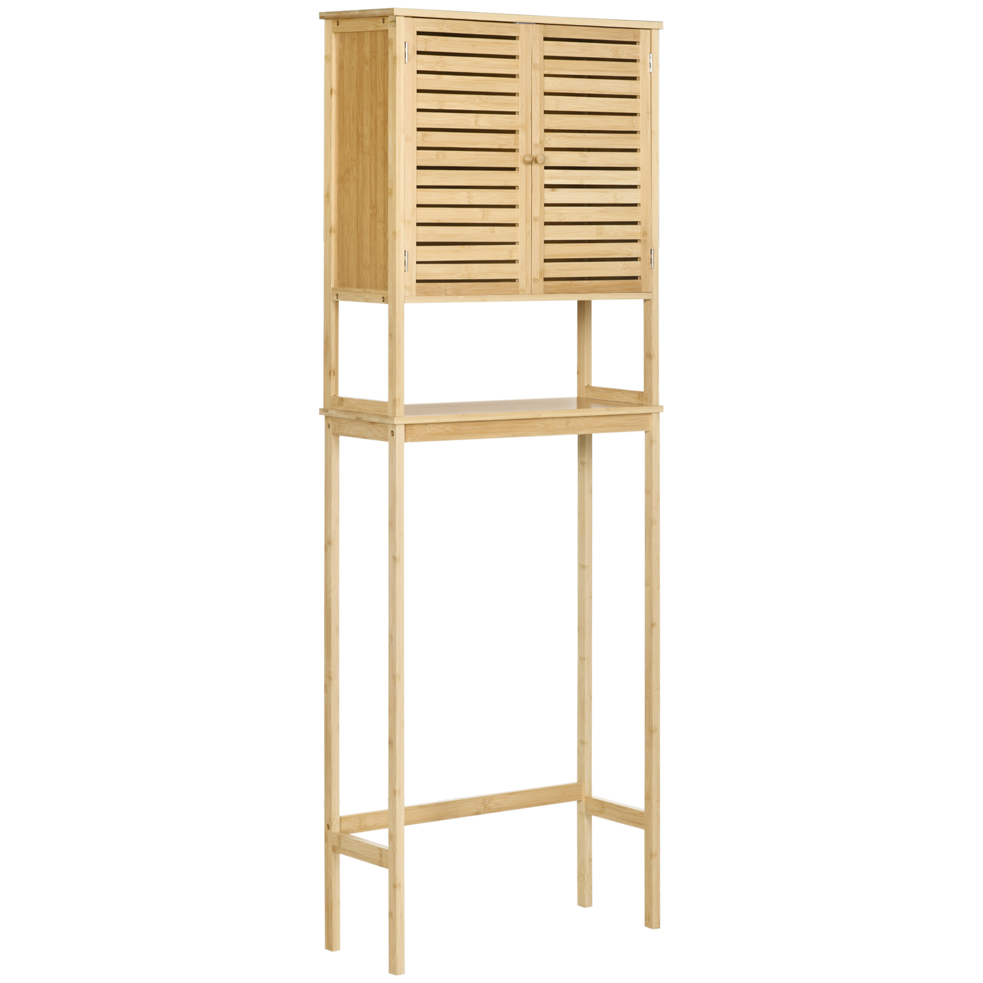 Meuble WC meuble dessus toilettes style cosy dim. 60L x 23l x 173H cm portes à lattes étagère bambou MDF aspect bois clair