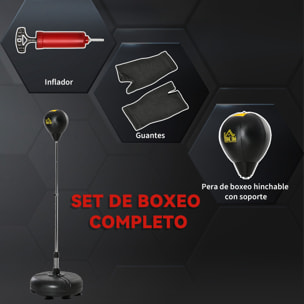 Saco de Boxeo de Pie con Altura Ajustable en 4 Niveles de 133-151 cm, Saco de Boxeo con Base Rellenable, Guantes e Inflador, para Adultos y Adolescentes, Negro