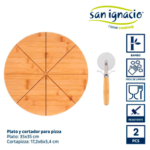 Plato pizza bambu 35cm con corta pizza b colección kinvara