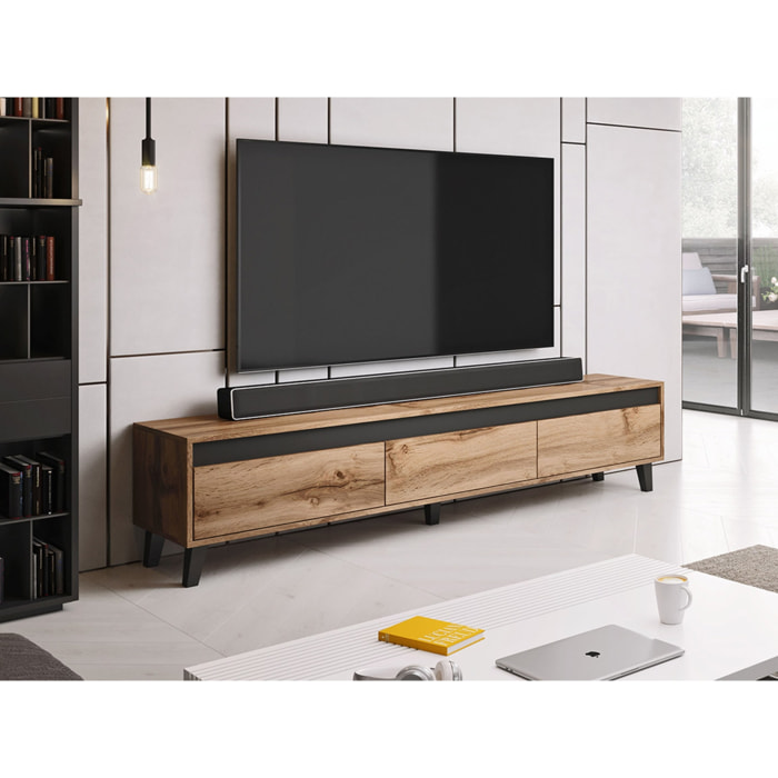 Lord - meuble TV - effet bois et noir - 185 cm - style industriel - Bois