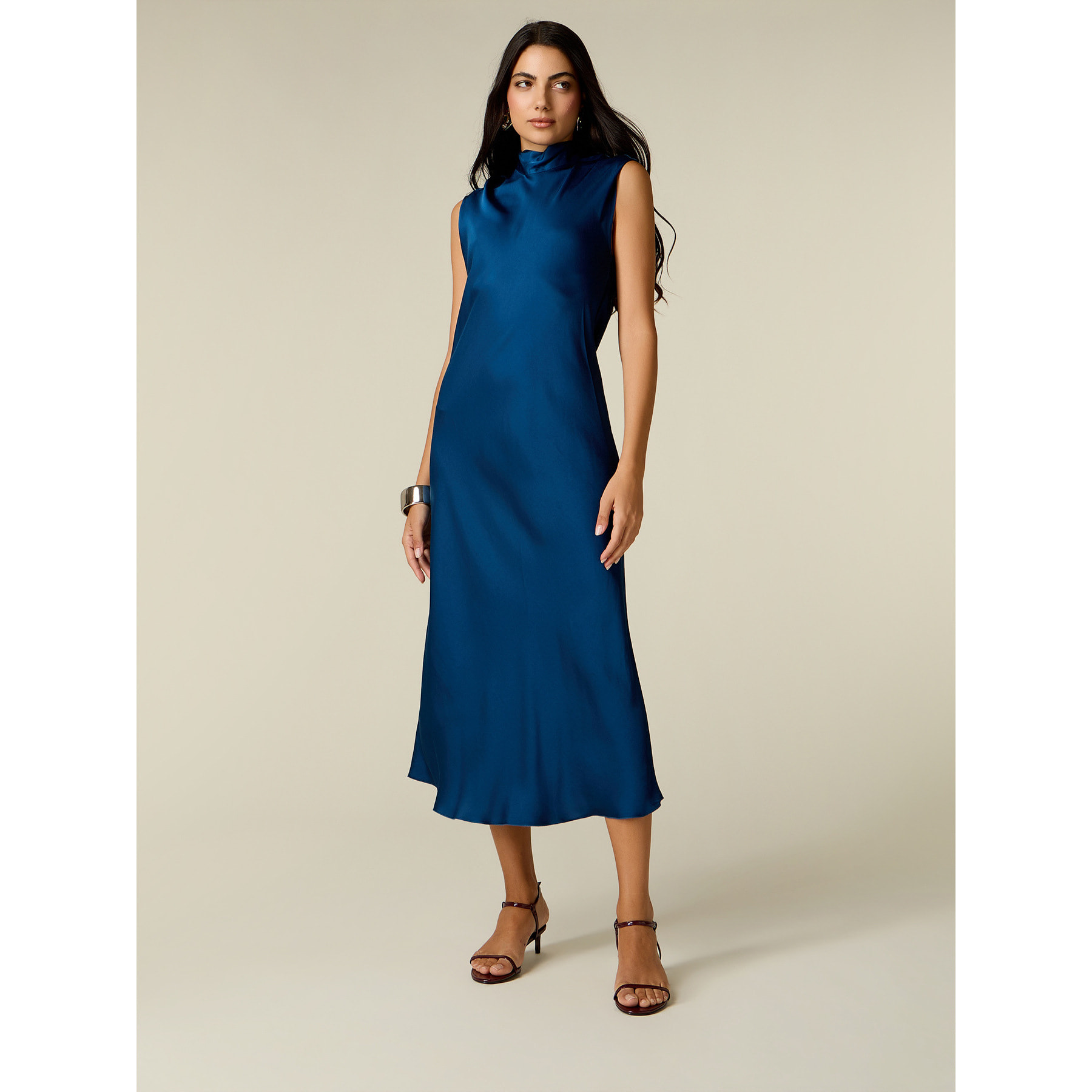 Oltre - Vestito midi in raso con fiocco - Blu