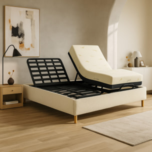 Ensemble lit électrique Ergoflex et matelas | Contour Bouclette | Sable