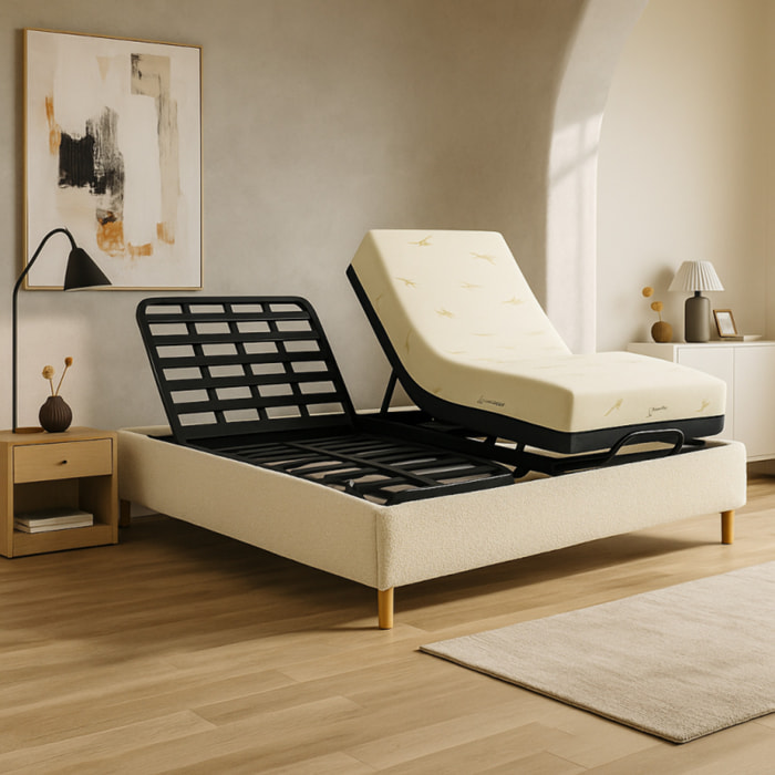 Ensemble lit électrique Ergoflex et matelas | Contour Bouclette | Sable