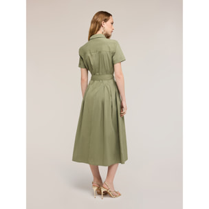 Motivi - Vestito chemisier in popeline con cintura - Verde militare