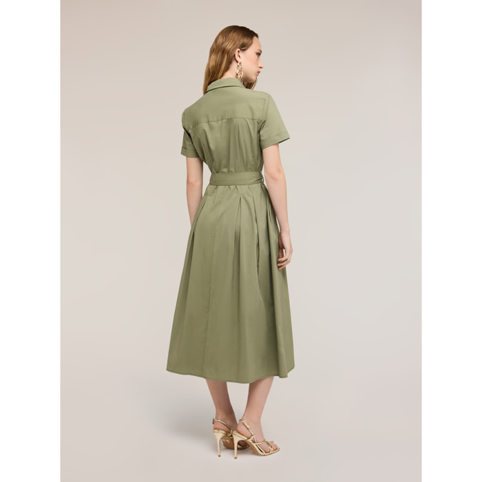 Motivi - Vestito chemisier in popeline con cintura - Verde militare