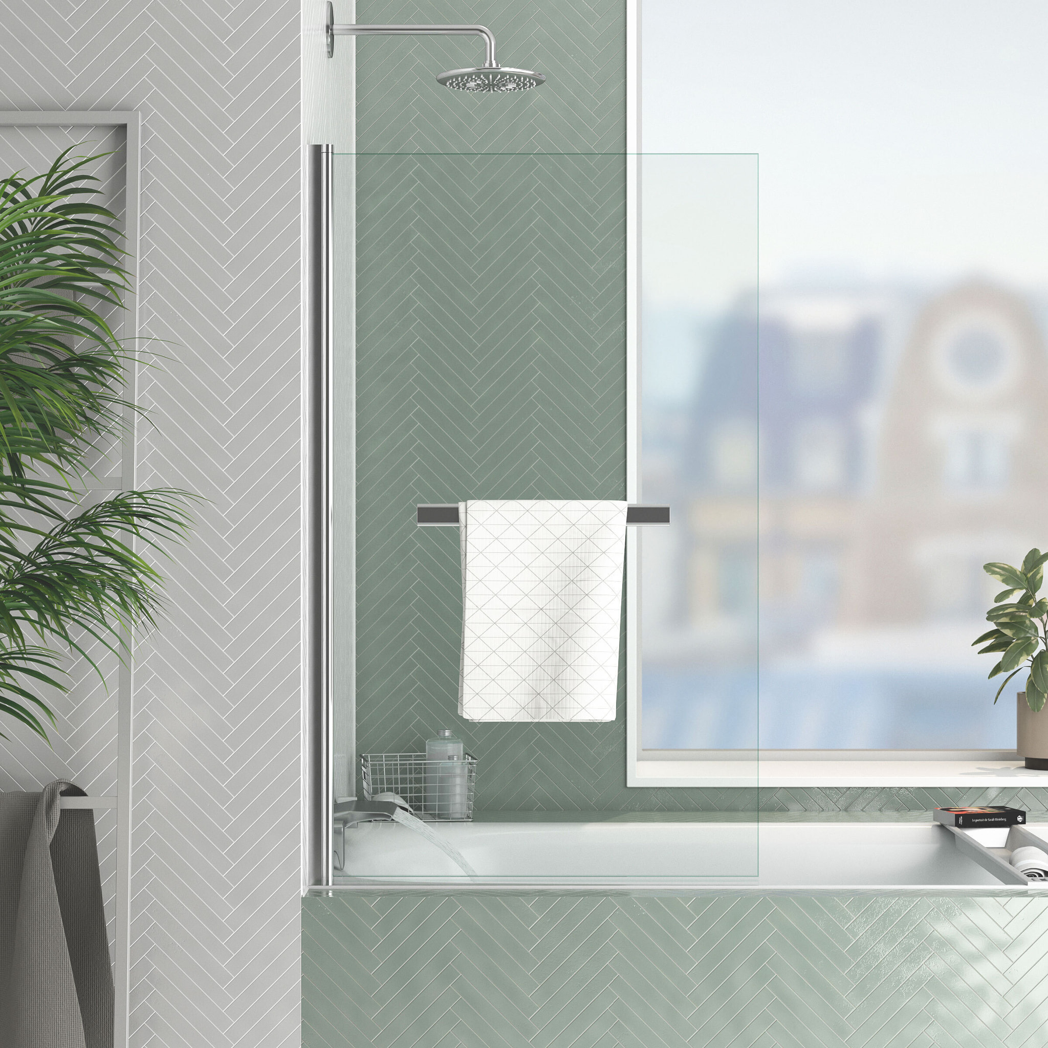 Pare baignoire Rabattable avec porte-serviette 70x120 cm - Profilé Chromé - Verre 4 mm